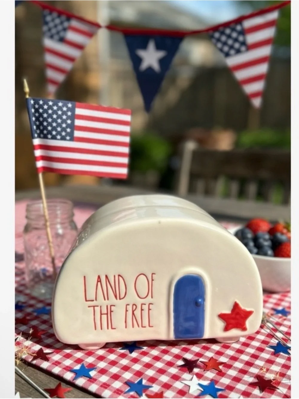 Rae Dunn LAND OF THE FREE Camper Trailer Patriotic Decor